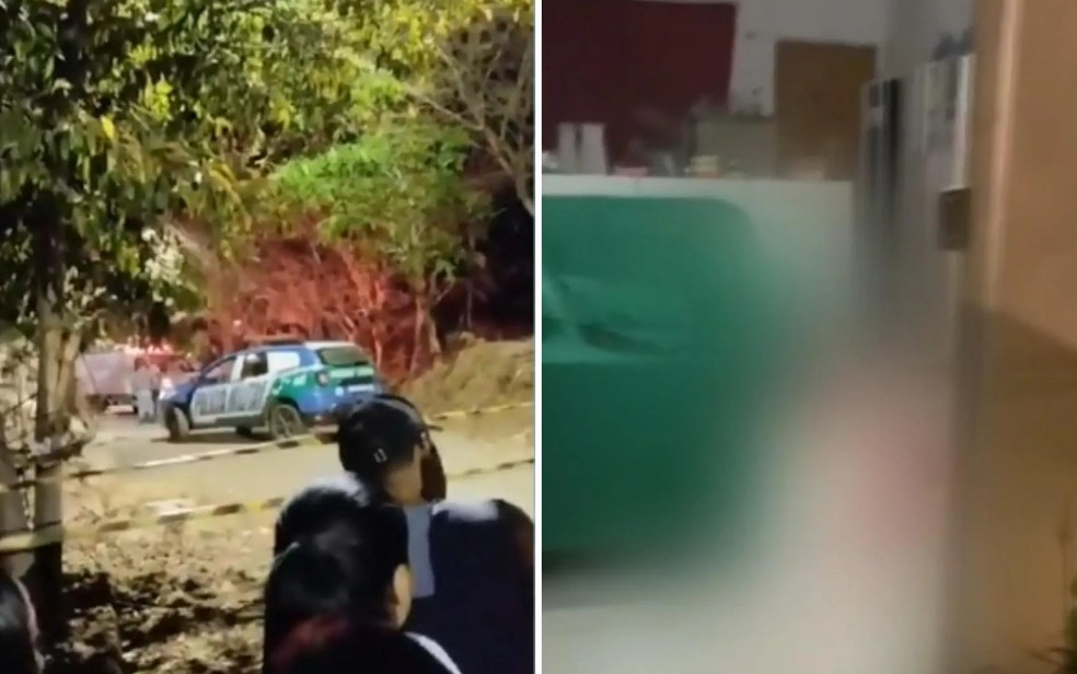 Vizinhos acompanhando a chegada da polícia em frente a casa, em Itapaci — Foto: Reprodução/TV Anhanguera