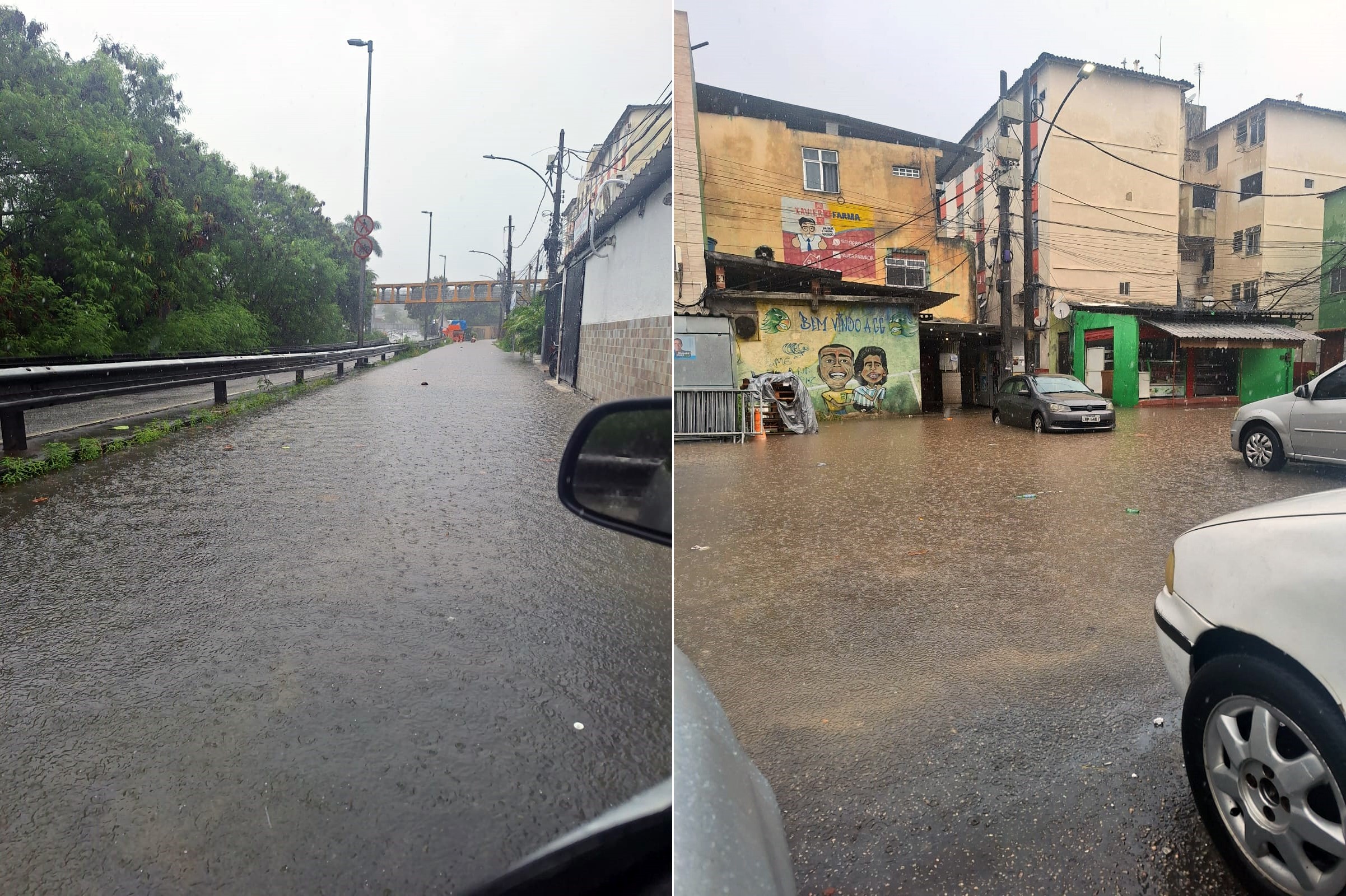 Por conta das fortes chuvas, marquise de supermercado cai na Zona Oeste do Rio; bolsões d'água afetam toda a cidade