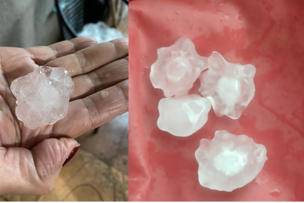 Pedras de granizo trincam para-brisa de carro em meio a temporal em Campo Grande; VÍDEO
