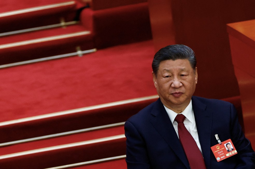 O presidente da China, Xi Jinping, durante Congresso Nacional Popular, em 5 de março de 2025 — Foto: REUTERS/Tingshu Wang