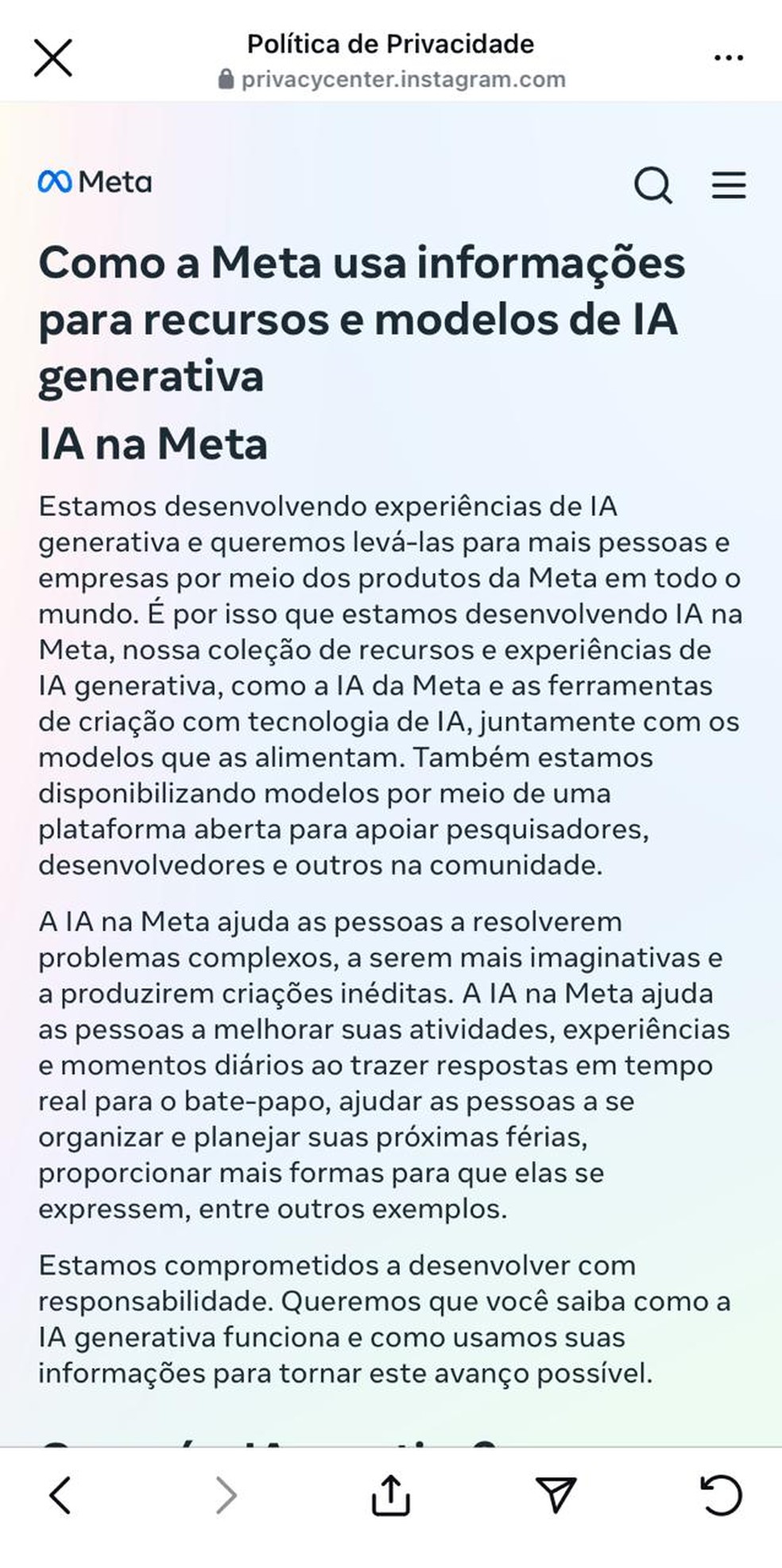 Passo a passo para evitar que Meta use dados para treinar IA 5 — Foto: Reprodução