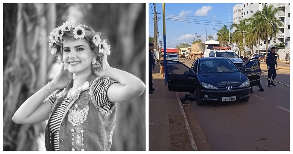 Ana Loiza e o carro onde ela foi baleada em porto Velho — Foto: Wanderson Caldeira