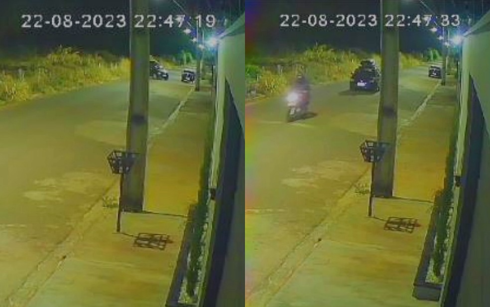 Câmera de segurança registra fuga de bandidos após roubo à residência no Bairro Nova Passos, em Passos, MG — Foto: Reprodução / Redes Sociais