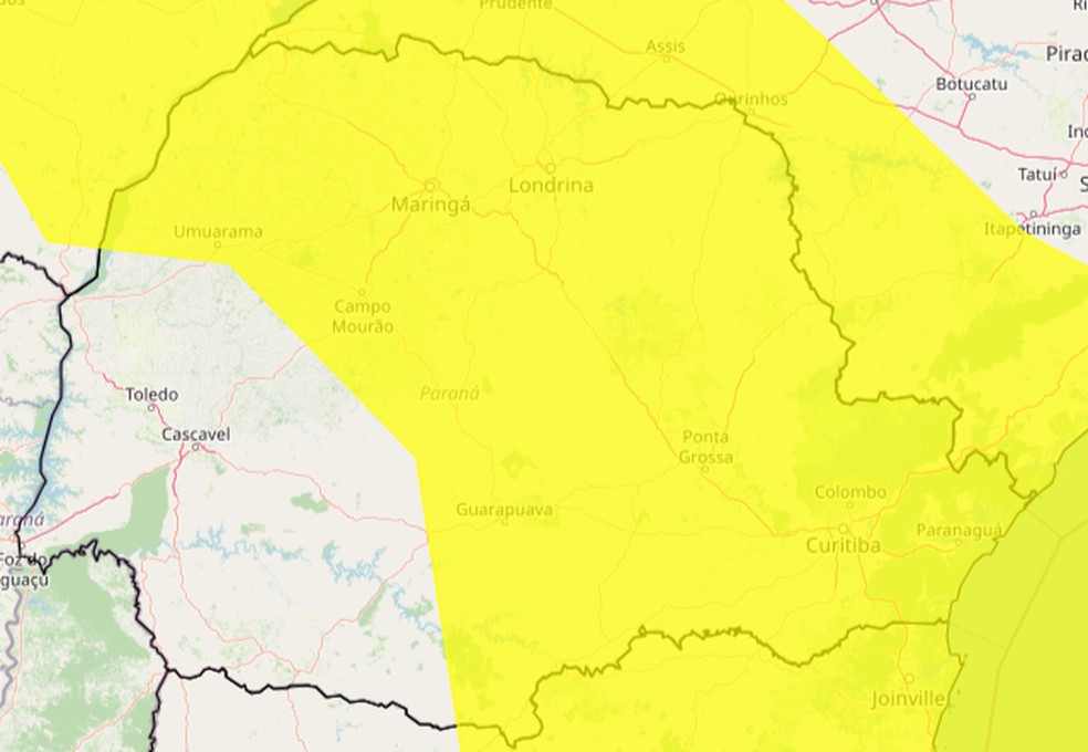 Inmet emite alerta amarelo para tempestade no Paraná — Foto: Inmet