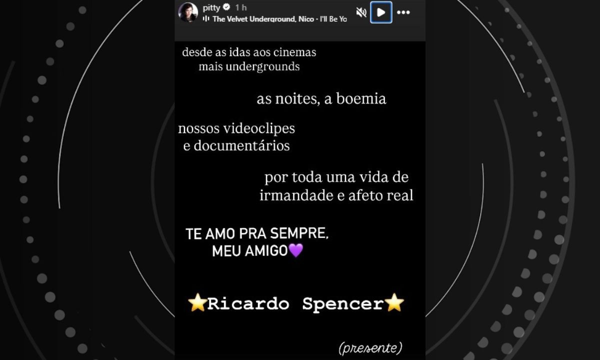 Pitty relembra amizade e homenageia Ricardo Spencer após morte do cineasta; veja repercussão