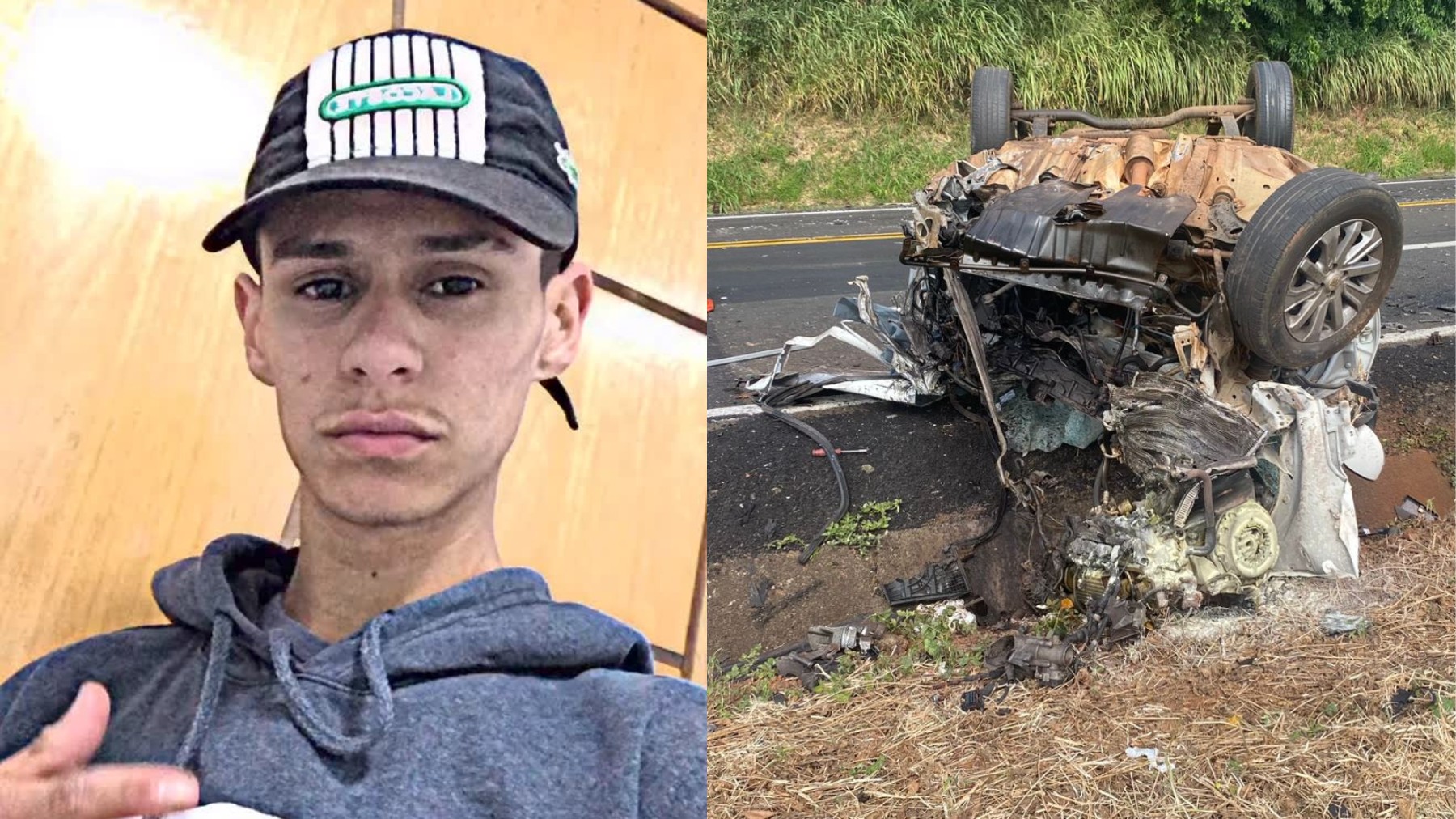 Jovem de 19 anos morre em acidente após carro bater em dois caminhões e capotar, no Paraná