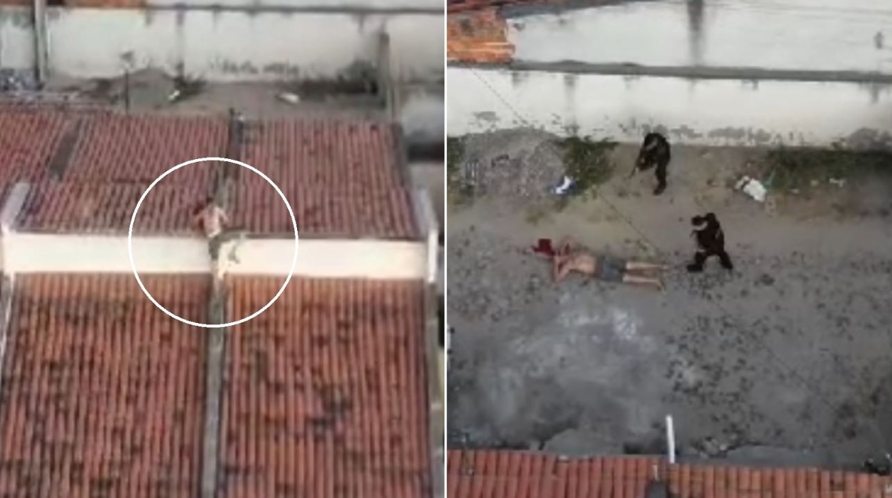 Foragido tenta fuga por telhados, é perseguido por drone e preso por policiais no Ceará; vídeo