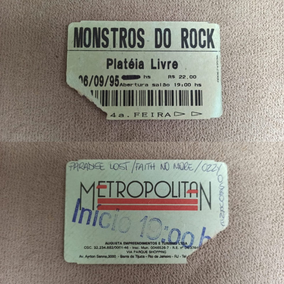 Ingresso de festival no Rio de Janeiro com apresentação de Ozzy em 1995 — Foto: Reprodução