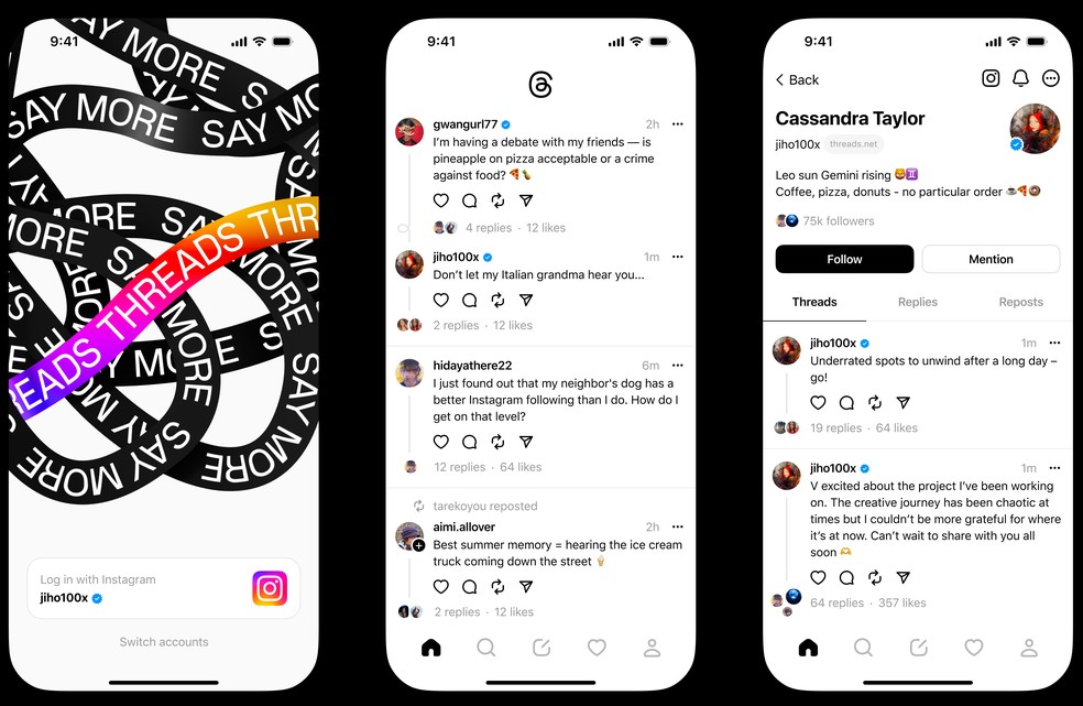 Threads, aplicativo do Instagram para rivalizar com o Twitter — Foto: Divulgação/Threads