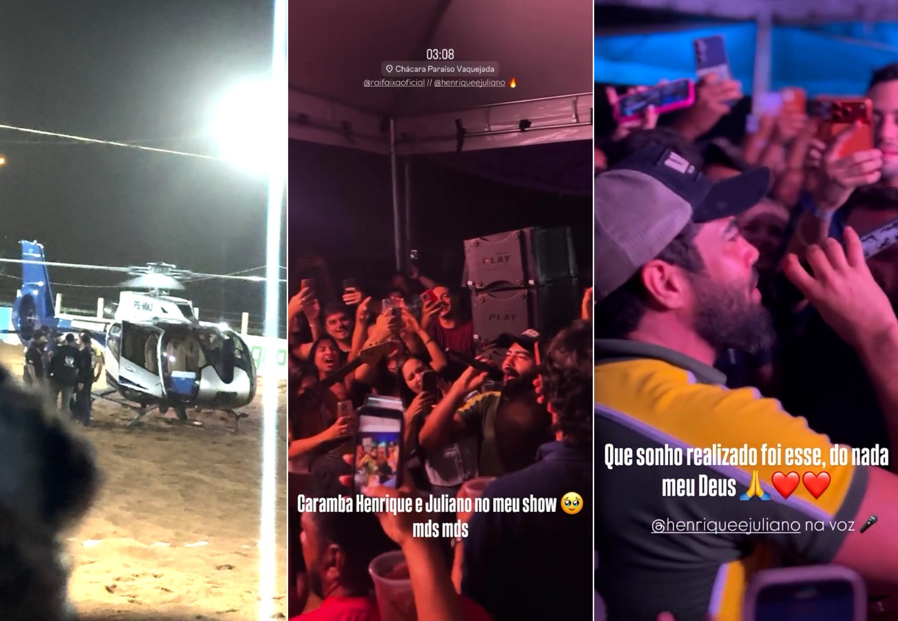 Henrique e Juliano surpreendem fãs ao chegarem de helicóptero em cavalgada em Porto Nacional
