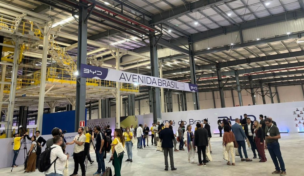 Apresentação da fábrica da BYD em Camaçari, na Região Metropolitana de Salvador — Foto: Rafaela Paixão/ g1