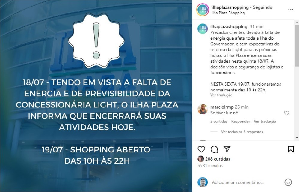 Moradores da Ilha do Governador estão sem energia há mais de 12 horas 