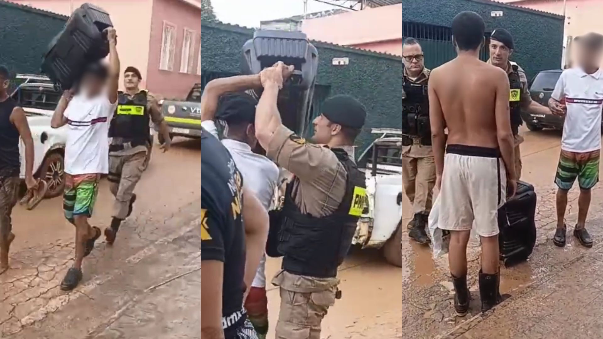 VÍDEO: No meio da tragédia da chuva em MG, homem tenta furtar caixa de som de comerciante atingido por enchente e é impedido pela PM