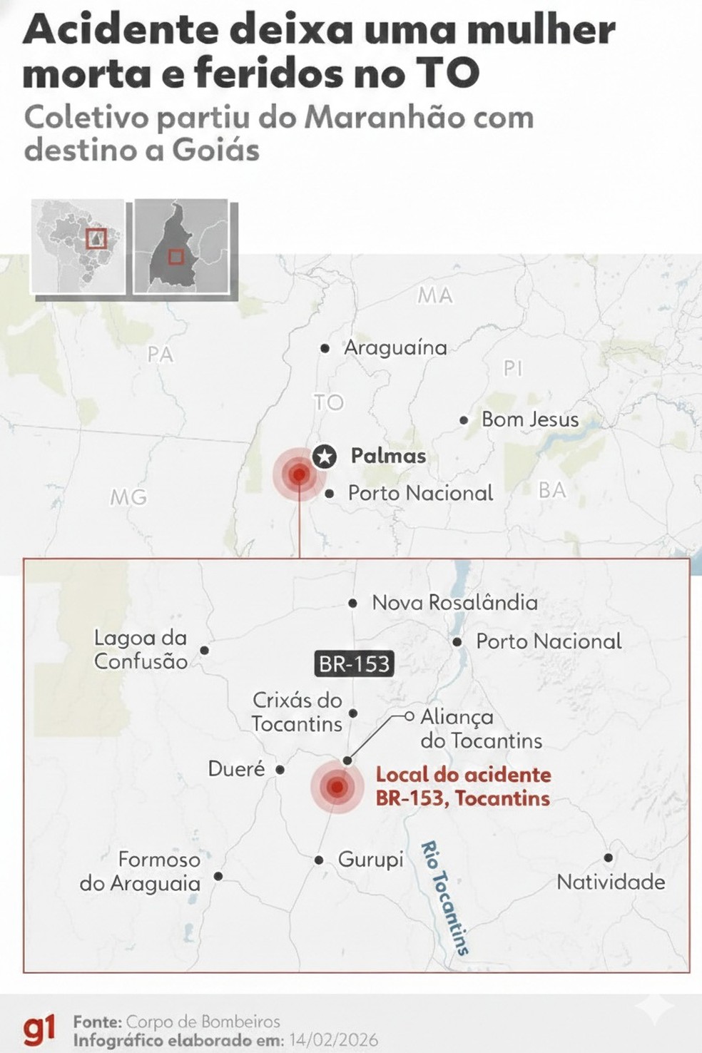 Infográfico do acidente da BR-153 na manhã deste sábado (14) — Foto: arte/g1