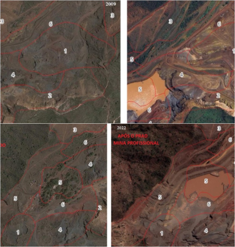 Antes e depois de pontos da Serra do Curral, destacados pelo inquérito. — Foto: Reprodução