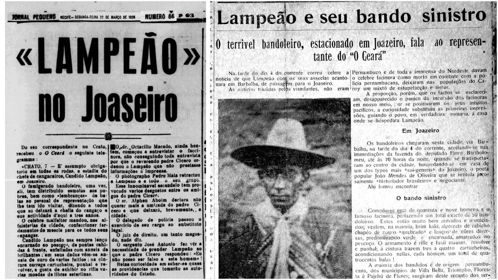 Jornais da época publicaram notícias e entrevista após visita de Lampião ao Ceará — Foto: Reprodução