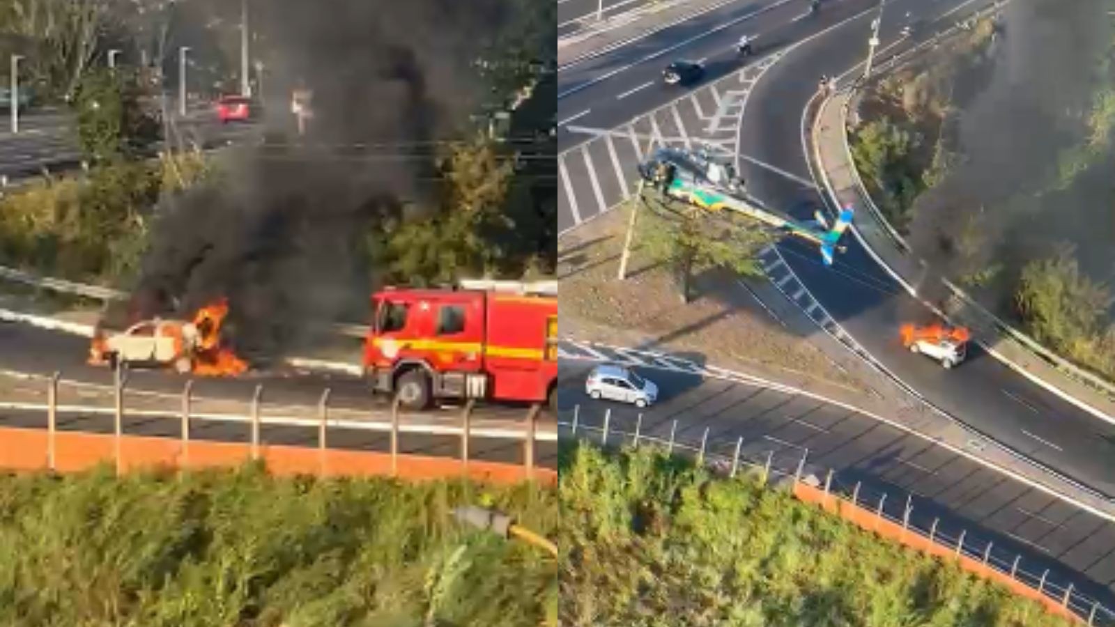 Carro pega fogo em acesso à ponte e causa congestionamento em Teresina