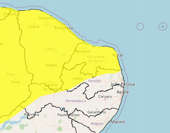 Inmet alerta para chuvas intensas em todo o Rio Grande do Norte