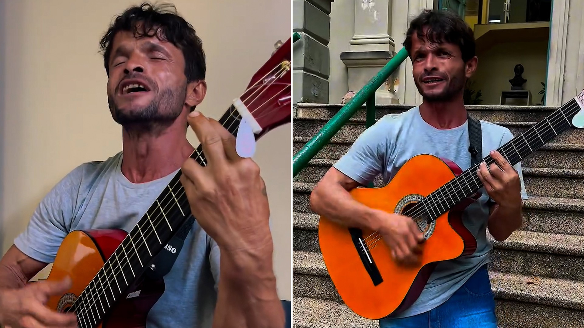 Vídeo: Homem em situação de rua que emocionou ao cantar em ação social ganha violão em Teresina