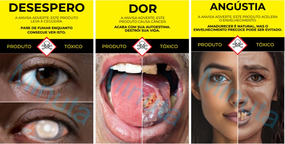 Novas imagens e mensagens propostas pela Anvisa ressaltam os efeitos nocivos do tabaco. — Foto: Reprodução/Anvisa