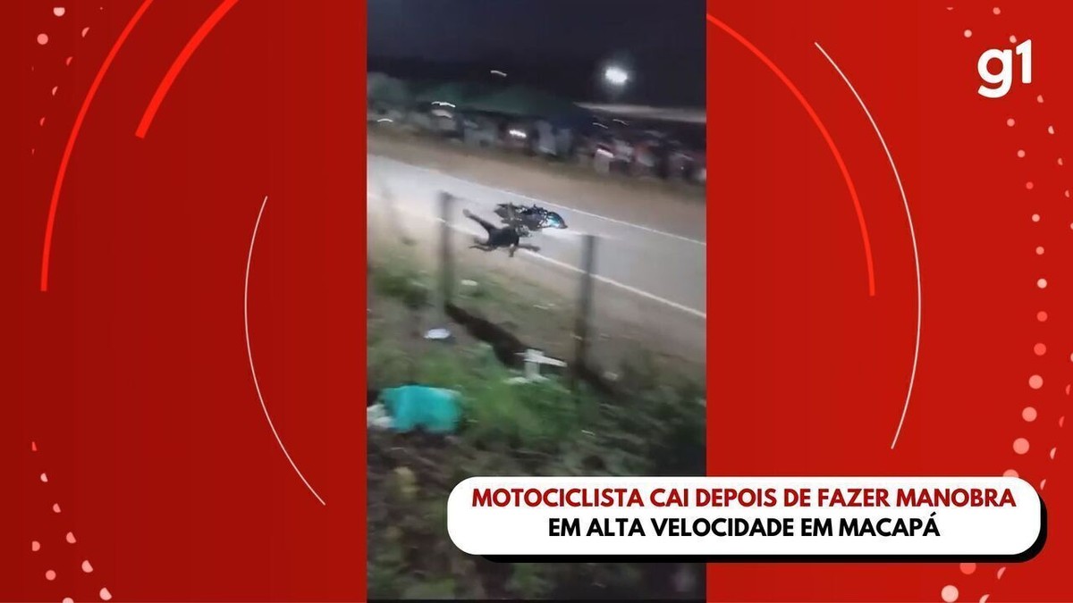 Motociclista cai depois de fazer manobra em alta velocidade em Macapá; VÍDEO