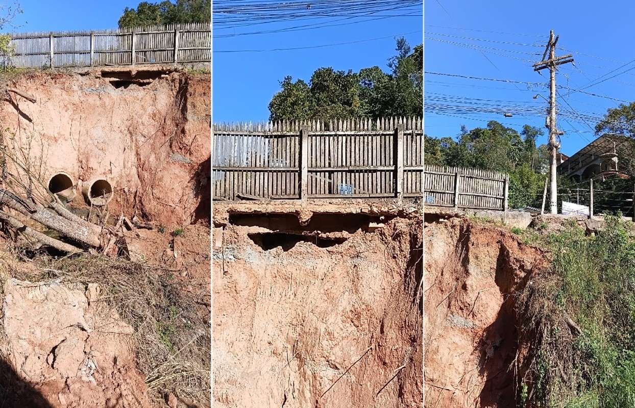 Erosão atinge margem da rodovia RJ-148 na altura do Riograndina, em Nova Friburgo