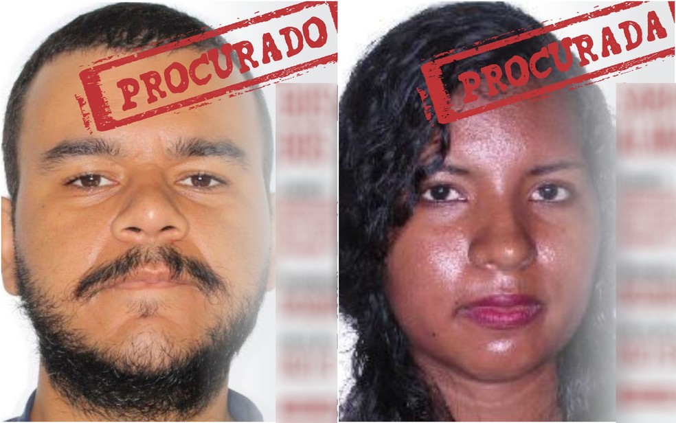Sara Lorrane de Almeida Soares, de 29 anos, sobrinha da vítima, e Gustavo César dos Santos, de 27 anos, são procurados pela polícia em Goiás — Foto: Polícia Civil/Divulgação