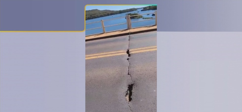 Através das imagens é possível ver trincas e rachaduras na ponte. — Foto: Reprodução/TV TEM