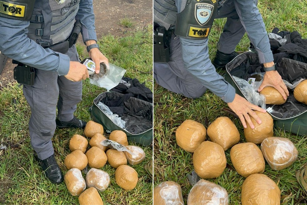 Drogas eram transportadas dentro de uma mochila — Foto: Polícia Rodoviária