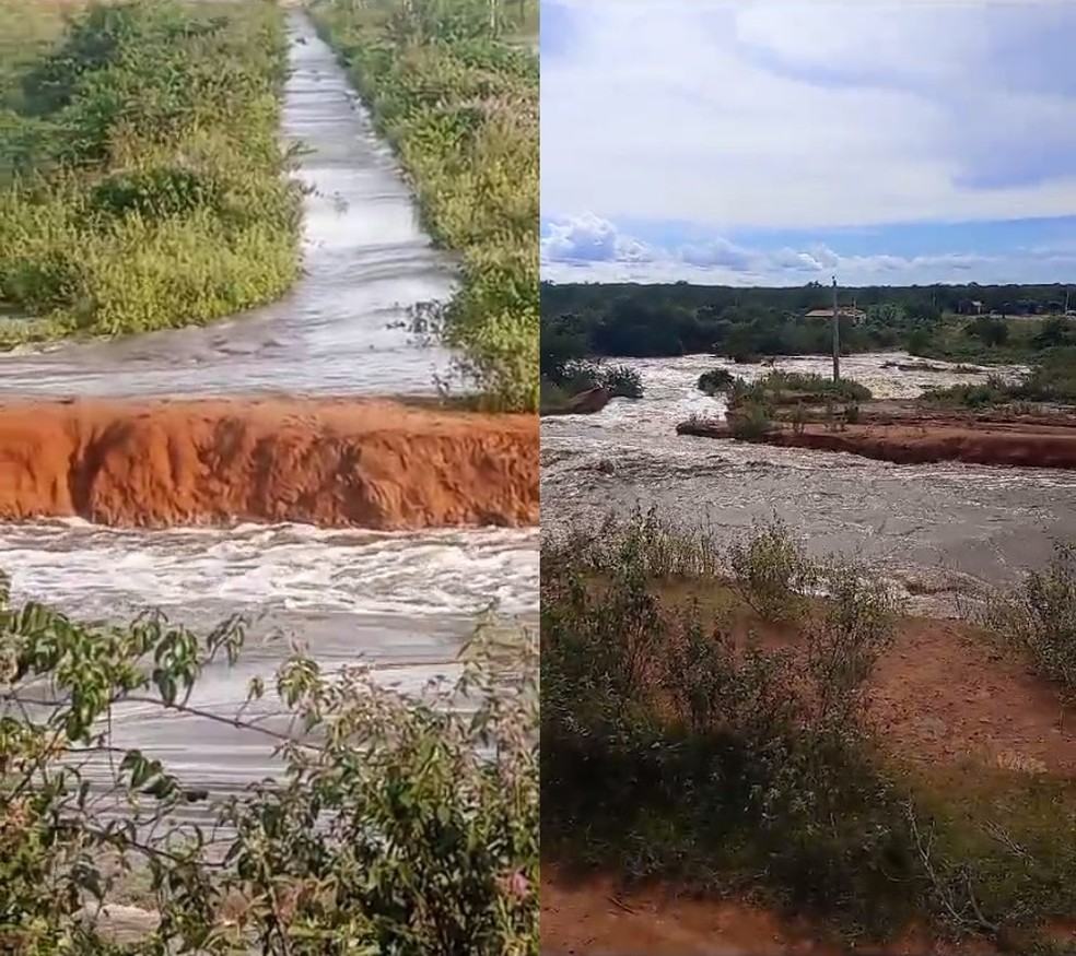 barragem da Ingazeira, em Massapê do Piauí, rompeu nesta segunda-feira (1°) — Foto: Reprodução/Redes Sociais