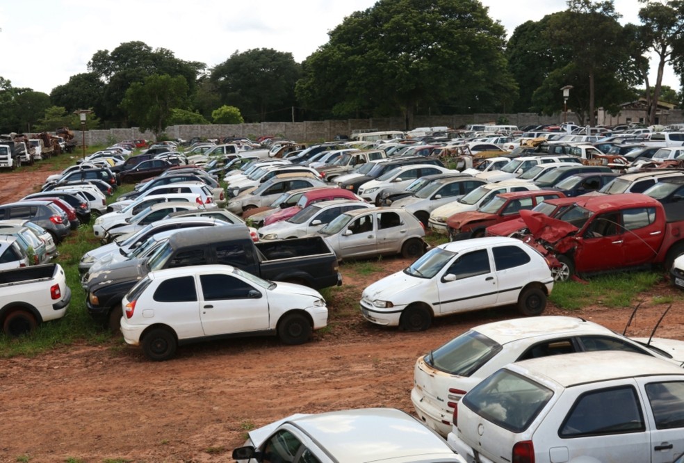 Veículos que fazem parte de leilão do Detran-MS — Foto: Detran-MS