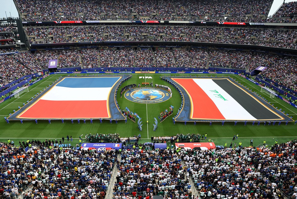Cerimônia de abertura para jogo entre França e Iraque durante a Copa do Mundo de 2026 — Foto: Bernadett Szabo/Reuters