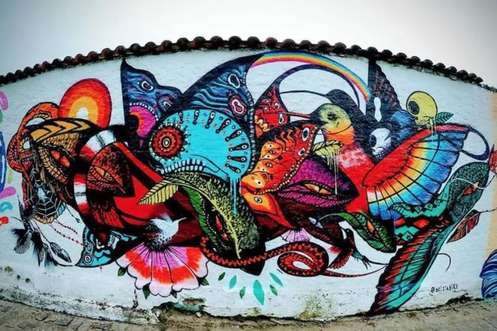Mural do artista Boleta Bike, que expõe parte de seu acervo no Vizú Ateliê Bar a partir deste sábado — Foto: Reprodução