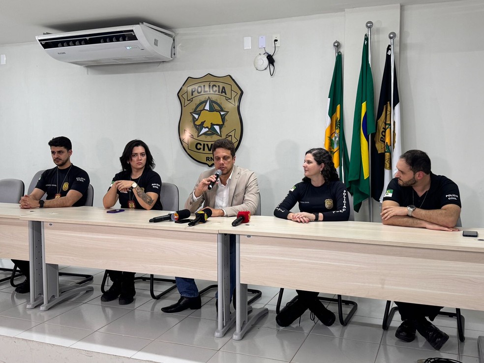 Polícia Civil e Ministério Público do RN comentam operação | Foto: Vinícius Marinho/Inter TV Cabugi
