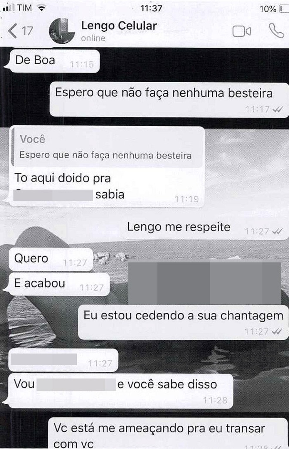 Imgens mostram conversa entre dono de loja e cliente chantageada na Bahia — Foto: Arquivo Pessoal