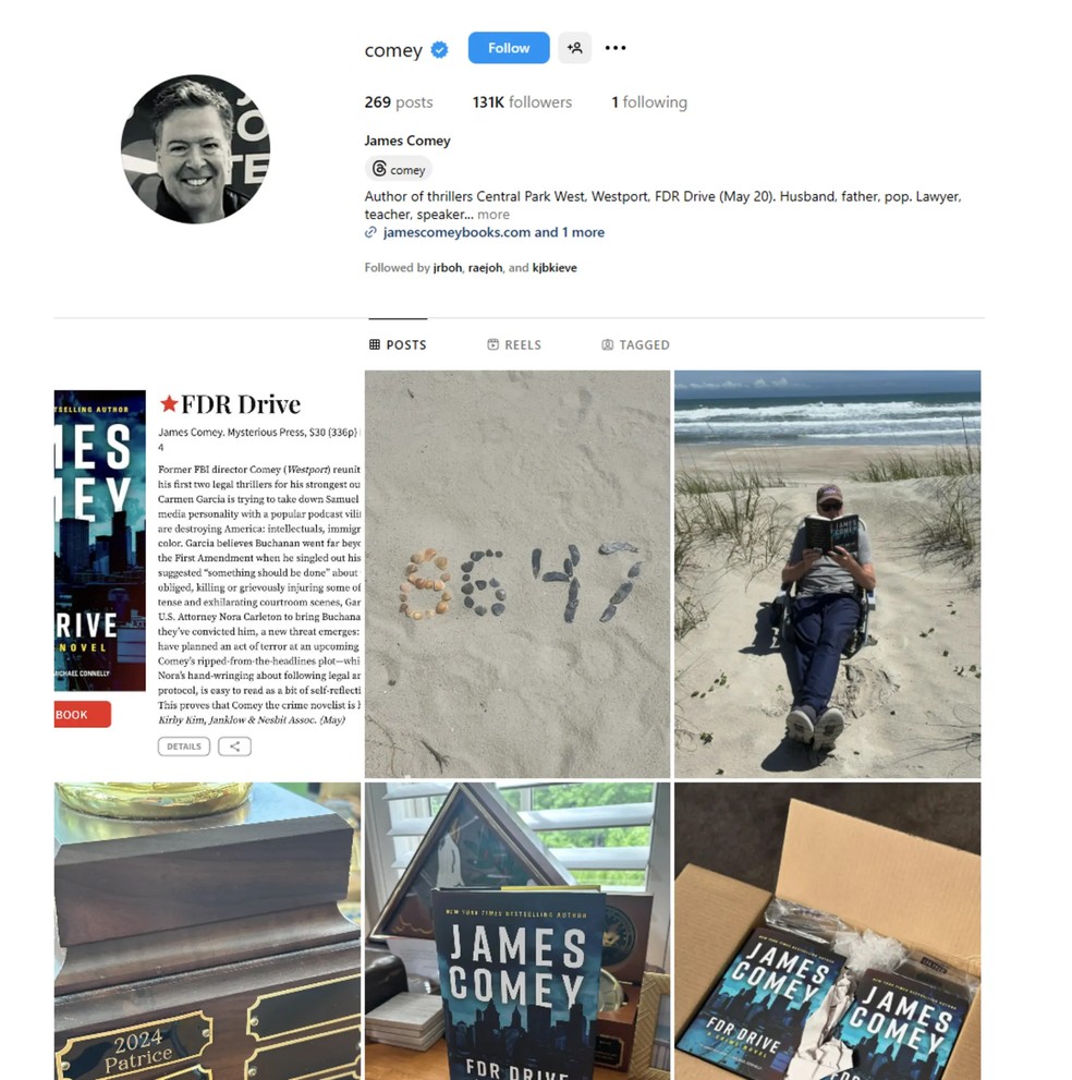 Instagram de James Comey, ex-diretor do FBI — Foto: Reprodução/Instagram