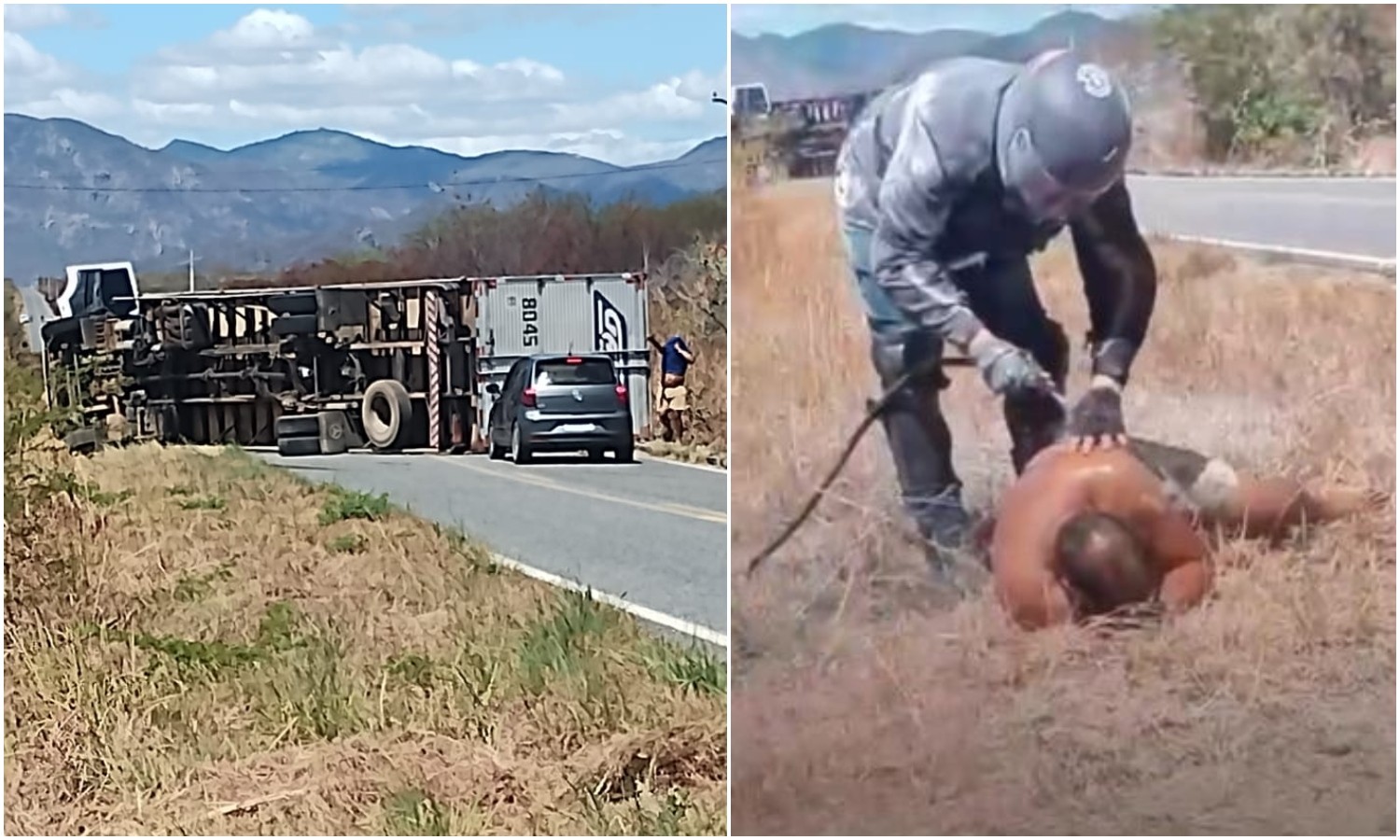Ataque de abelhas faz motorista perder o controle, bater em poste e tombar caminhão em rodovia no Ceará; vídeo
