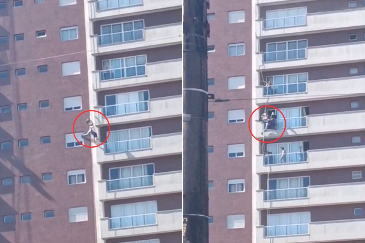 Trabalhador fica pendurado por corda após desmaiar durante serviço em fachada de prédio; VEJA