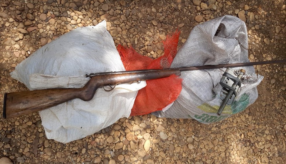 Uma das armas apreendidas com suspeitos — Foto: Naturatins/Governo do Tocantins