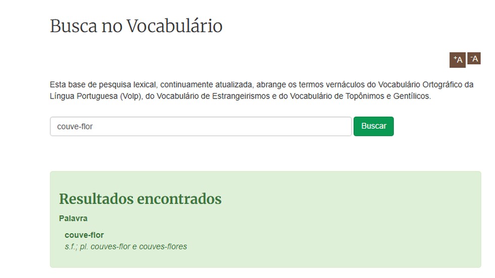 Resultado da busca do Volp por 'couve-flor' — Foto: Reprodução