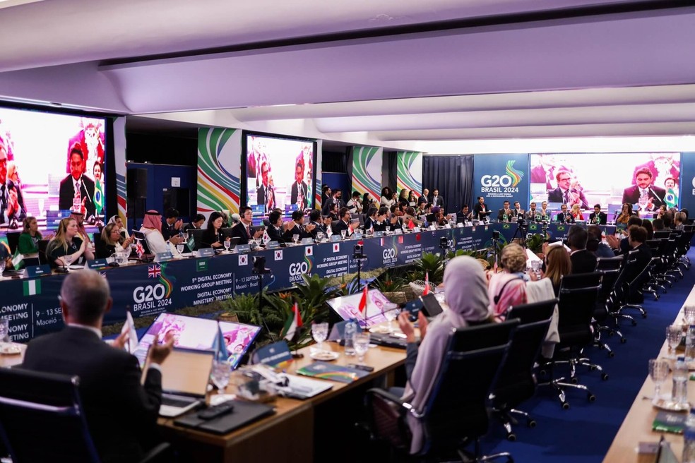 G20 aprova por aclamação agenda robusta para economia digital em reunião ministerial em Maceió, capital do Alagoas, nesta sexta-feira, 13/9 — Foto: Audiovisual G20 Brasil/Divulgação