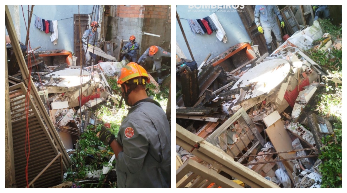 Casa desaba no Jardim Ângela, na Zona Sul de SP; bombeiros fazem buscas nos escombros