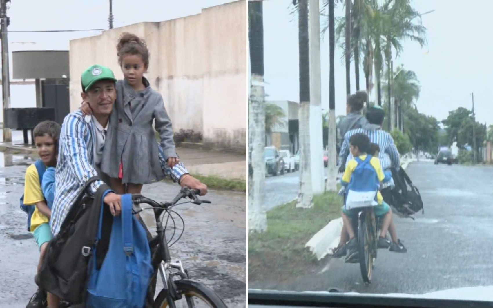 Pai que canta louvor com os filhos em bicicleta pedala 3 km para levar crianças na escola: ‘Comprei para levar eles’