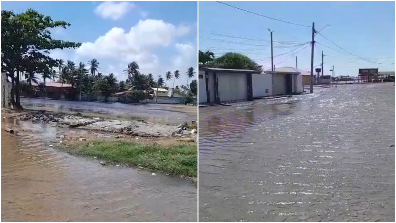 Com maré alta, água do mar alaga ruas da Prainha há quatro dias; vídeo