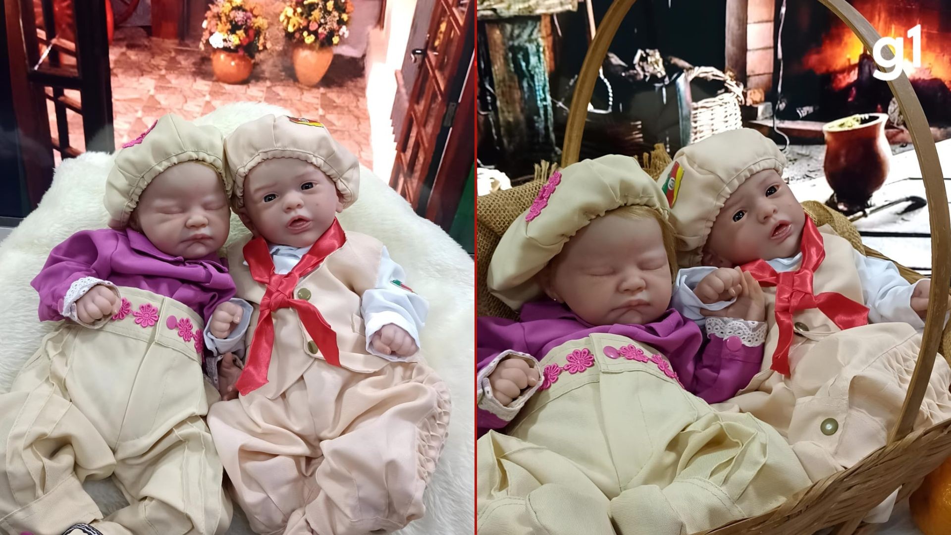 Bebê reborn gaúcho veste lenço, bombacha e boina; veja fotos 