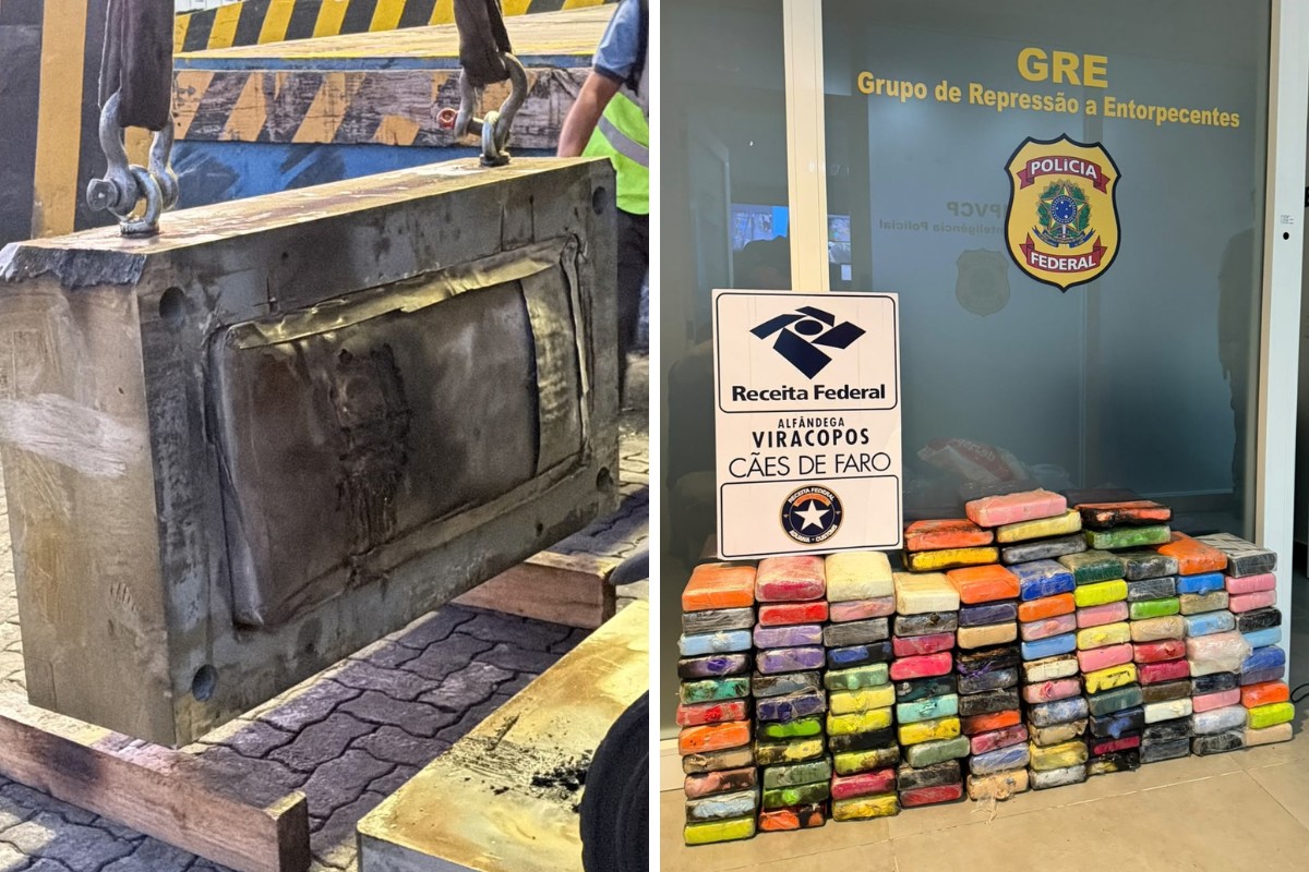 Após dois dias de trabalho, PF retira 125 kg de cocaína de molde industrial apreendido em Viracopos