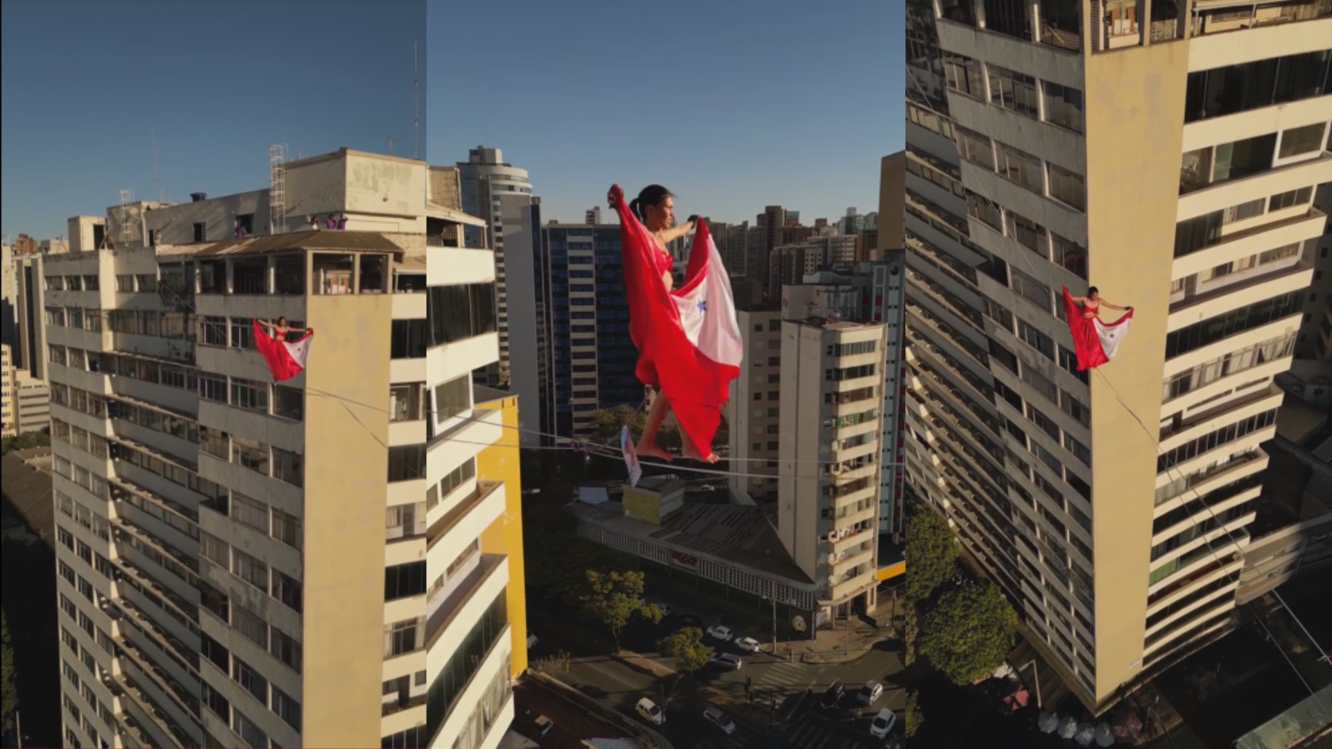 Com saia de carimbó, atleta de highline homenageia o Pará a mais de 200 metros de altura em Belo Horizonte