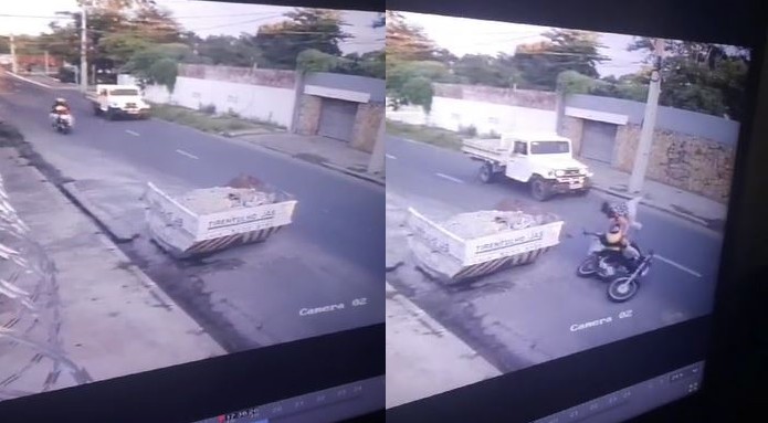 Vídeo: motociclista de aplicativo perde a perna após se chocar com caçamba de entulho no Piauí