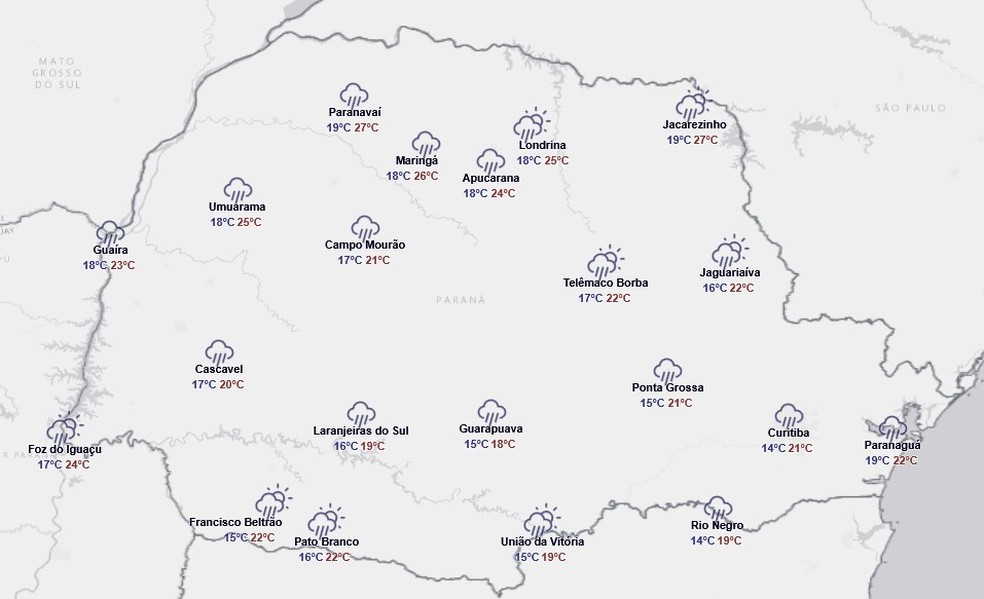 Previs&atilde;o para quarta-feira, 29 de abril &mdash; Foto: Reprodu&ccedil;&atilde;o/Simepar