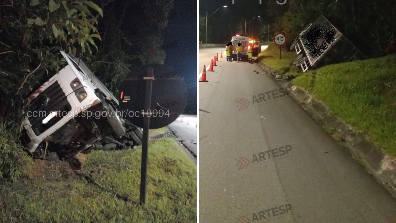 Dois acidentes com caminhões provocam interdições na rodovia dos Tamoios, em Paraibuna